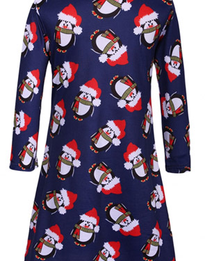 photo Christmas Cartoon Penguin Pattern Round Neck Dress by OASAP, color Multi - Image 2