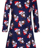 photo Christmas Cartoon Penguin Pattern Round Neck Dress by OASAP, color Multi - Image 1