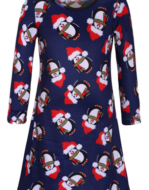 photo Christmas Cartoon Penguin Pattern Round Neck Dress by OASAP, color Multi - Image 1