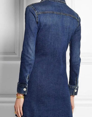 photo Classic Button Front Breasted Pocket Slim Fit Denim Dress by OASAP, color Blue - Image 2