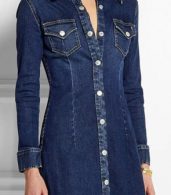 photo Classic Button Front Breasted Pocket Slim Fit Denim Dress by OASAP, color Blue - Image 3