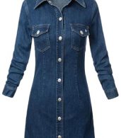 photo Classic Button Front Breasted Pocket Slim Fit Denim Dress by OASAP, color Blue - Image 4