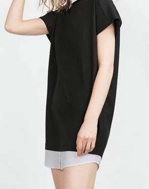 photo Classic Color Block Turn Down Collar Loose Fit Dress by OASAP, color Black White - Image 2
