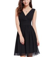 photo Classic Double V-Neck Ruched Waist Short Cocktail Party Dress by OASAP - Image 1