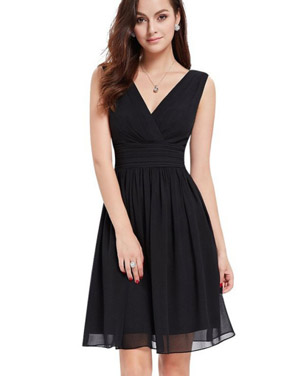 photo Classic Double V-Neck Ruched Waist Short Cocktail Party Dress by OASAP - Image 1