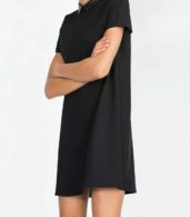 photo Classic PU Leather Stand Collar Shift Dress by OASAP, color Black - Image 3