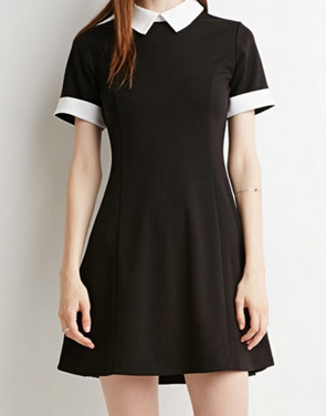 photo Color Block Doll Collar Short Sleeve Knit Dress by OASAP - Image 1