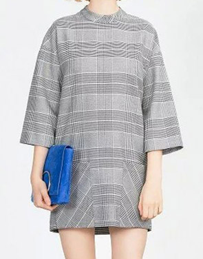 photo Color Block Houndstooth Print Patch Pocket Shift Dress by OASAP, color Multi - Image 1