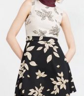 photo Color Block Leaf Print Sleeveless A-line Dress by OASAP, color Multi - Image 1
