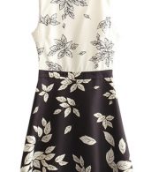photo Color Block Leaf Print Sleeveless A-line Dress by OASAP, color Multi - Image 3