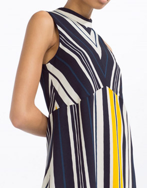photo Color Block Striped Mock Neck Sleeveless A-line Dress by OASAP, color Multi - Image 2