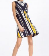 photo Color Block Striped Mock Neck Sleeveless A-line Dress by OASAP, color Multi - Image 3