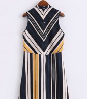 photo Color Block Striped Mock Neck Sleeveless A-line Dress by OASAP, color Multi - Image 4