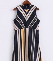 photo Color Block Striped Mock Neck Sleeveless A-line Dress by OASAP, color Multi - Image 5