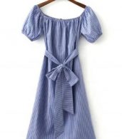 photo Color Block Striped Print Tie Waist Dress by OASAP, color Blue White - Image 3