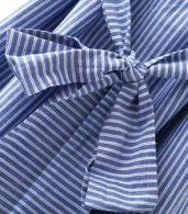 photo Color Block Striped Print Tie Waist Dress by OASAP, color Blue White - Image 7