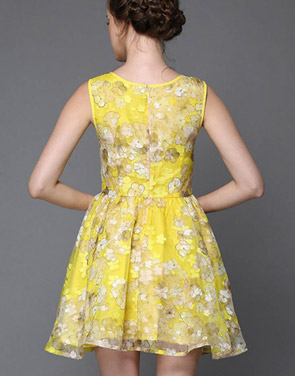 photo Cute Floral Print Organza Dress by OASAP, color Yellow - Image 2