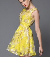 photo Cute Floral Print Organza Dress by OASAP, color Yellow - Image 3