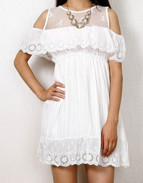 photo Dainty Crochet Lace Sheer Skater Dress by OASAP, color White - Image 2
