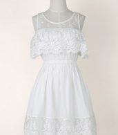 photo Dainty Crochet Lace Sheer Skater Dress by OASAP, color White - Image 1
