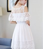 photo Dainty Crochet Lace Sheer Skater Dress by OASAP, color White - Image 7