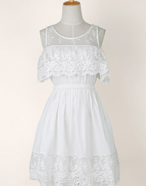 photo Dainty Crochet Lace Sheer Skater Dress by OASAP, color White - Image 1