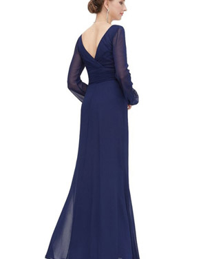 photo Dark Blue Double V-Neck Diamante Long Sleeve Evening Dress by OASAP, color Deep Blue - Image 2
