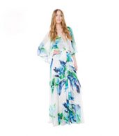 photo Deep V-Neck Cape Sleeve Print Slit Boho Maxi Dress by OASAP, color Multi - Image 5