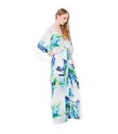 photo Deep V-Neck Cape Sleeve Print Slit Boho Maxi Dress by OASAP, color Multi - Image 6