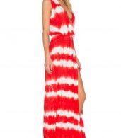 photo Deep V-Neck High Slit Printed Maxi Boho Dress by OASAP, color Red - Image 2