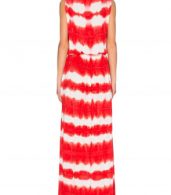 photo Deep V-Neck High Slit Printed Maxi Boho Dress by OASAP, color Red - Image 3