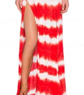 photo Deep V-Neck High Slit Printed Maxi Boho Dress by OASAP, color Red - Image 5