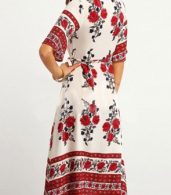 photo Deep V-Neck Short Sleeve Floral Print Summer Dress by OASAP, color Multi - Image 3