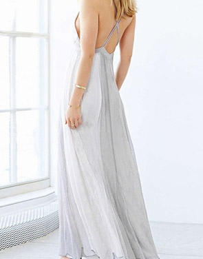 photo Deep V-Neck Spaghetti Strap Backless Maxi Evening Dress by OASAP, color White Grey - Image 2