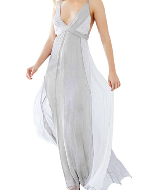photo Deep V-Neck Spaghetti Strap Backless Maxi Evening Dress by OASAP, color White Grey - Image 1