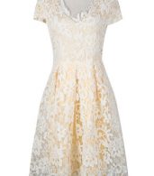 photo Delicate Floral Lace Backless Deep V-Neck Party Dress by OASAP, color Beige - Image 1