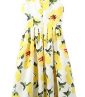 photo Delightful Floral Print Button Pleated Swing Midi Dress by OASAP, color Yellow - Image 2