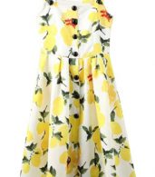 photo Delightful Floral Print Button Pleated Swing Midi Dress by OASAP, color Yellow - Image 1
