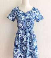 photo Demure Vintage Floral Mini Dress by OASAP, color Royal Blue - Image 1