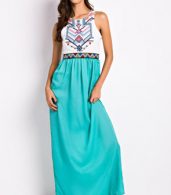 photo Desirable Color Block Sleeveless Maxi Dress by OASAP, color White Green - Image 1