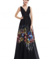 photo Double V-Neck Sleeveless Maxi Evening Bridesmaid Prom Dress by OASAP, color Black - Image 1