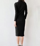 photo Elegant Black Mock Neck Ribbed Knit Bodycon Dress by OASAP, color Black - Image 2