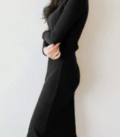photo Elegant Black Mock Neck Ribbed Knit Bodycon Dress by OASAP, color Black - Image 3