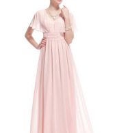 photo Elegant Capelet Rhinestones Ruched Waist Maxi Party Dress by OASAP, color Pink - Image 1