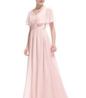 photo Elegant Capelet Rhinestones Ruched Waist Maxi Party Dress by OASAP, color Pink - Image 3