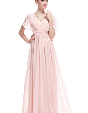 photo Elegant Capelet Rhinestones Ruched Waist Maxi Party Dress by OASAP, color Pink - Image 1