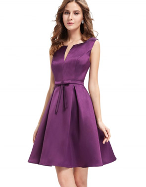 photo Elegant Cut-out Neck Bow Waist A-line Dress by OASAP, color Purple - Image 1