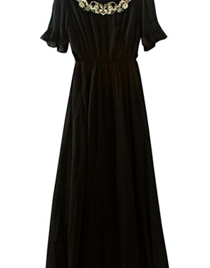 photo Elegant Embroidery Print Elastic Waist Maxi Chiffon Dress by OASAP - Image 1