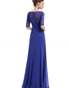 photo Elegant Floral Lace Crochet Paneled Maxi Dress by OASAP, color Blue - Image 2