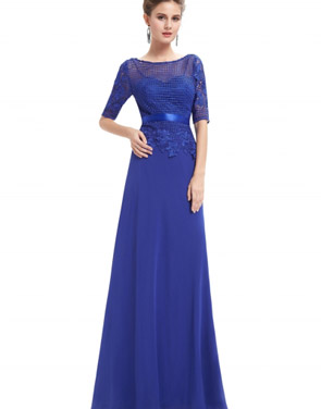 photo Elegant Floral Lace Crochet Paneled Maxi Dress by OASAP, color Blue - Image 1